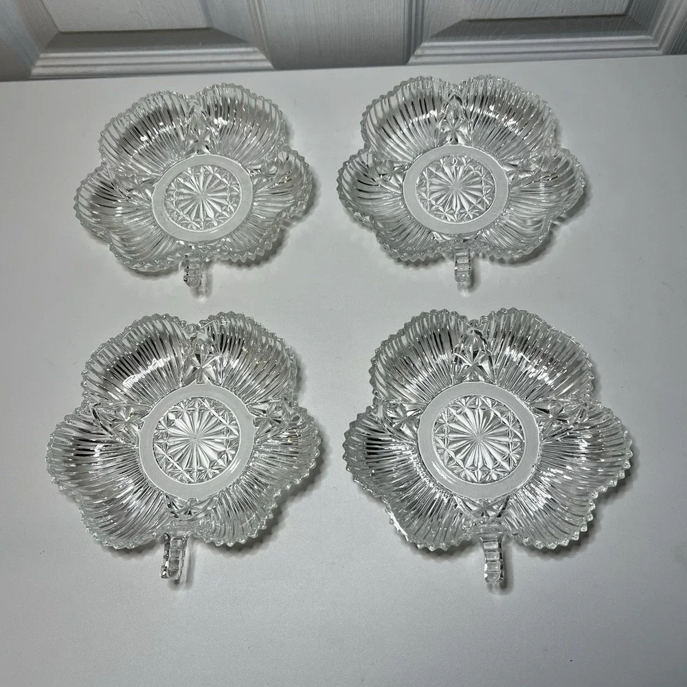 1930s 4-Federal Glass‎ Crystal Cut Clover Shaped Candy/Nut Dish Trinket Dish